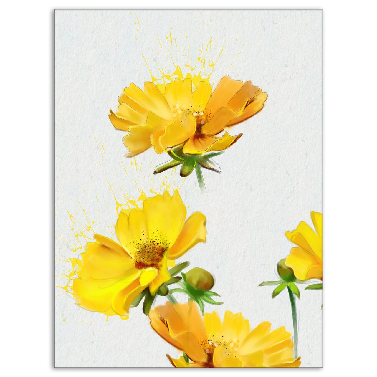 Designart - Beautiful Yellow Flowers on White - Floral Canvas Art Print